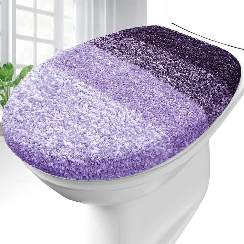 OLANLY Soft Microfiber Bathroom Toilet Lid Cover, Machine Washable Covers, 17.5x15, Stays in Place Rubber Backing, Fits Most Round, Elongated and Oblong Lids, Accessories Decor, Violet - Image 1
